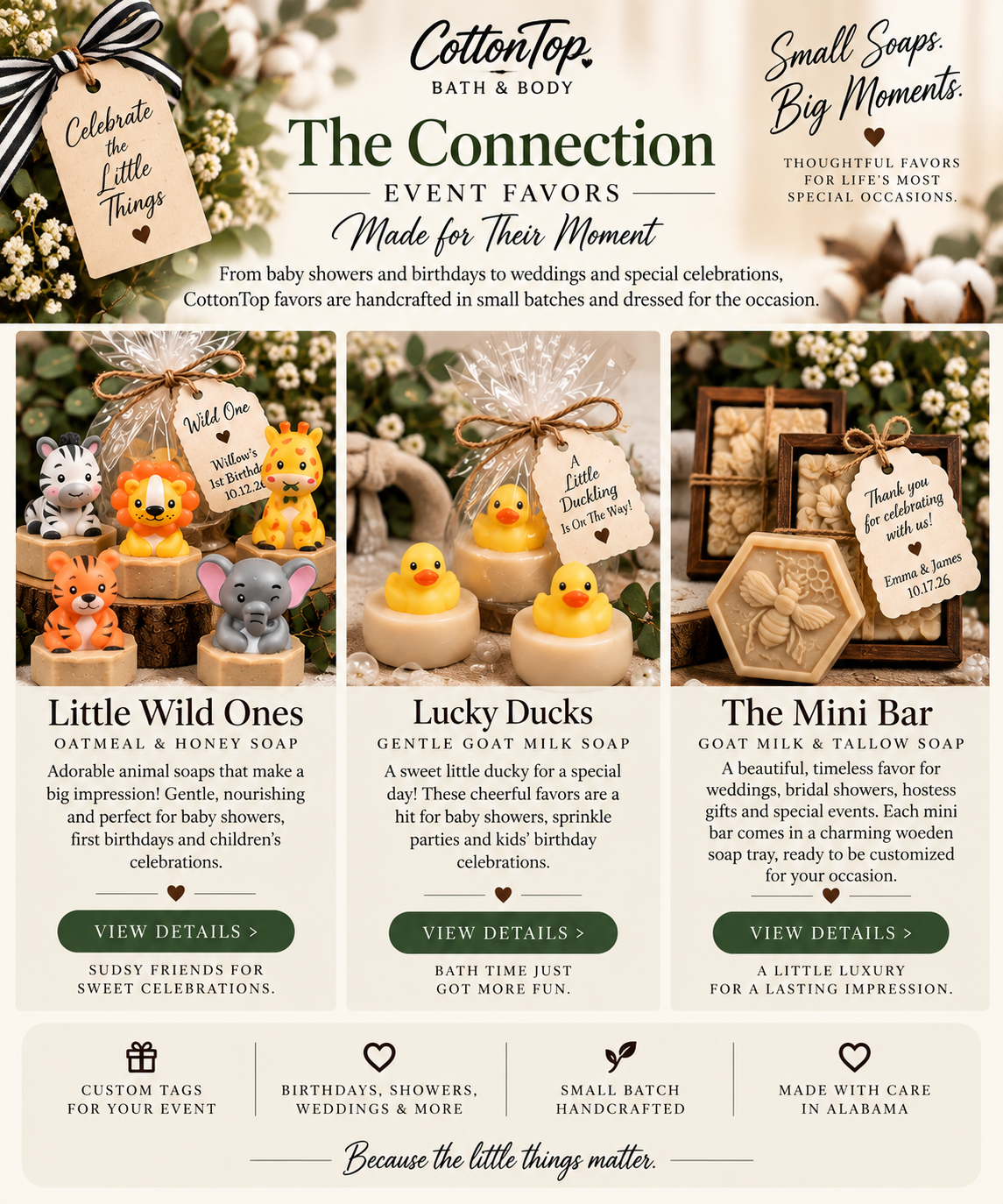 Approved CottonTop event favor presentations with Willow, no duck among the jungle animals and the complete giraffe visible