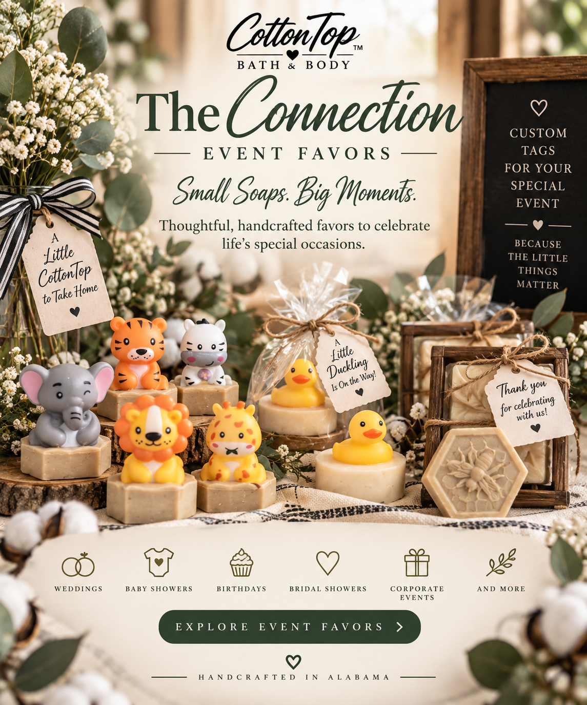 The Connection Event Favors opening presentation with Little Wild Ones, Rubber Ducky and A Little Bar of Thanks favors